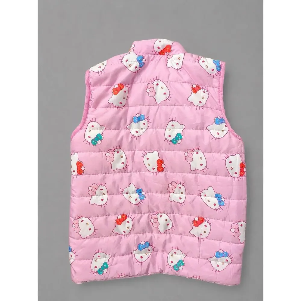 Hello Kitty Girls Pink Quilted Puffer Vest Full Zip Size 12